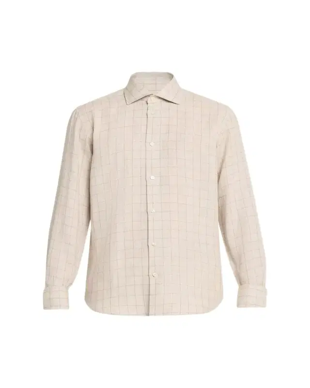 Baldassari Men's Linen Windowpane Check Button-Down Shirt