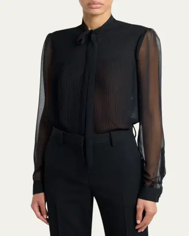 Tom Ford Chiffon Plisse Neck-Tie Blouse | Thumbnail 4 Tom Ford Chiffon Plisse Neck-Tie Blouse | Thumbnail 4