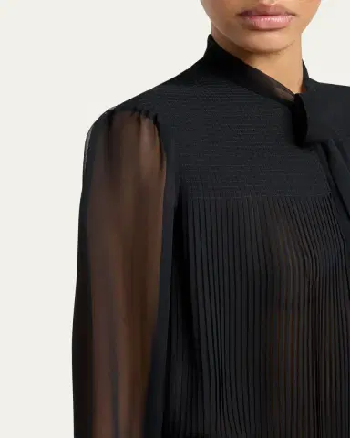 Tom Ford Chiffon Plisse Neck-Tie Blouse | Thumbnail 5 Tom Ford Chiffon Plisse Neck-Tie Blouse | Thumbnail 5
