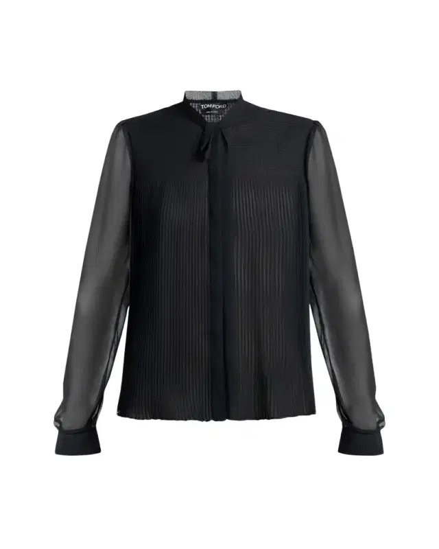 TOM FORD Chiffon Plisse Neck-Tie Blouse