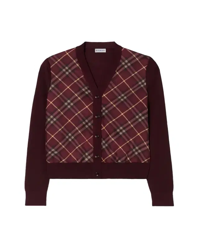 Check-Front Wool Silk Cardigan