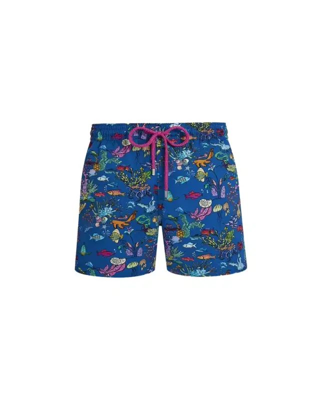 Men's Stretch Aquarium-Print Swim Trunks