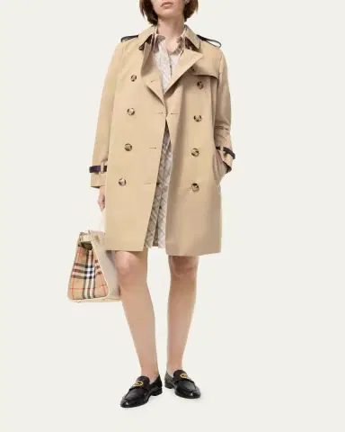 Burberry Kensington Leather-Trim Double-Breasted Trench Coat | Thumbnail 4 Burberry Kensington Leather-Trim Double-Breasted Trench Coat | Thumbnail 4