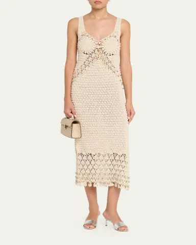 Rabanne Embellished Textured Crochet Knit Midi Dress | Thumbnail 2 Rabanne Embellished Textured Crochet Knit Midi Dress | Thumbnail 2