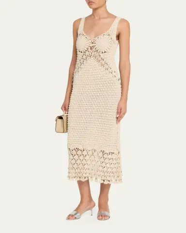Rabanne Embellished Textured Crochet Knit Midi Dress | Thumbnail 4 Rabanne Embellished Textured Crochet Knit Midi Dress | Thumbnail 4