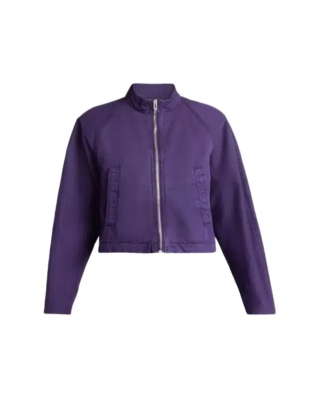 Curved-Sleeve Denim Zip Jacket