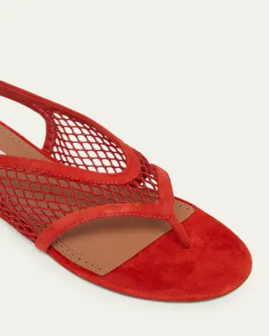 ALAÏA Fishnet Suede Flat Thong Sandals | Thumbnail 3