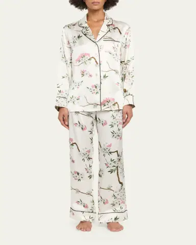 Olivia von Halle Lila Ana Blossom-Print Silk Satin Pajama Set | Thumbnail 2 Olivia von Halle Lila Ana Blossom-Print Silk Satin Pajama Set | Thumbnail 2