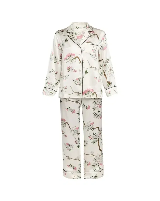 Olivia von Halle Lila Ana Blossom-Print Silk Satin Pajama Set
