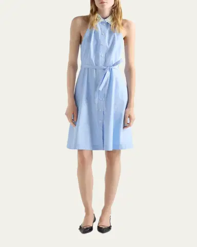 Prada Embellished-Collar Belted Cotton Halter Shirtdress | Thumbnail 2 Prada Embellished-Collar Belted Cotton Halter Shirtdress | Thumbnail 2