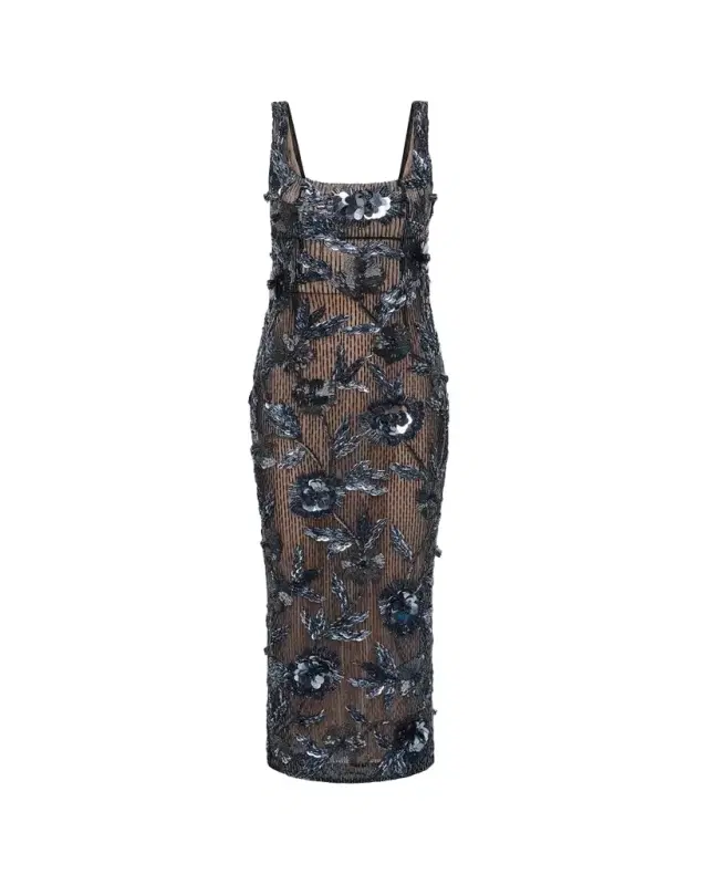 Rachel Gilbert Pierre Strap Beaded Column Midi Dress