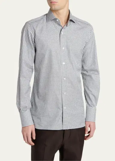 Tom Ford Men's Cotton Grid Check Dress Shirt | Thumbnail 4 Tom Ford Men's Cotton Grid Check Dress Shirt | Thumbnail 4