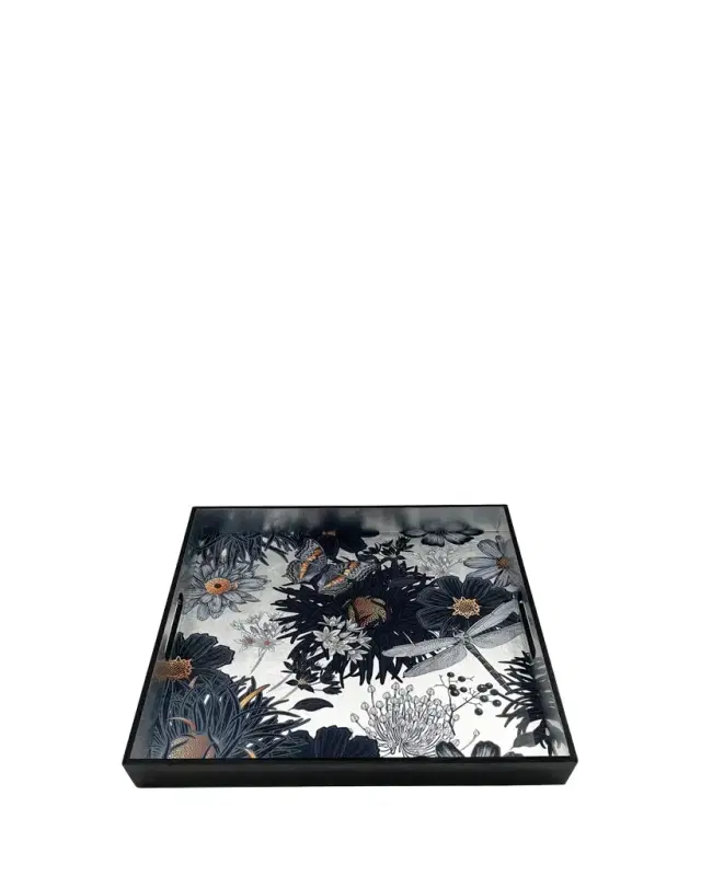 Nomi K Silver Modern Dragonfly Lacquered Tray