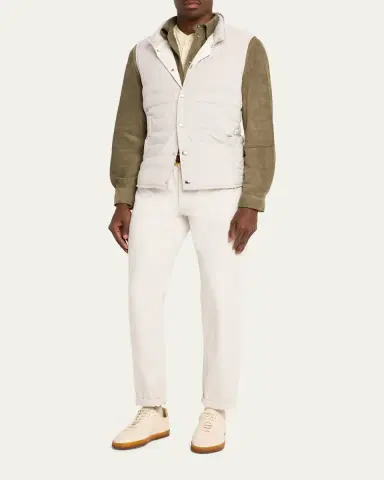 Brunello Cucinelli Men's Suede Snap-Front Overshirt | Thumbnail 2