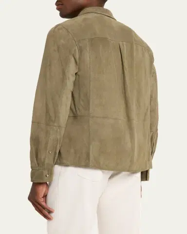 Brunello Cucinelli Men's Suede Snap-Front Overshirt | Thumbnail 3