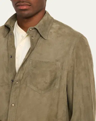 Brunello Cucinelli Men's Suede Snap-Front Overshirt | Thumbnail 5