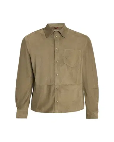 Brunello Cucinelli Men's Suede Snap-Front Overshirt | Thumbnail 1
