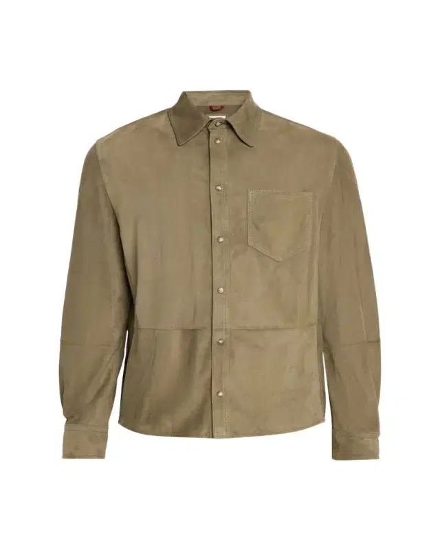 Brunello Cucinelli Men's Suede Snap-Front Overshirt
