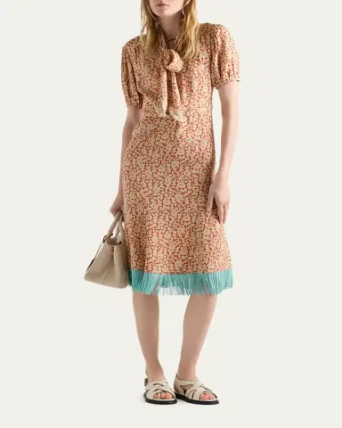 Prada Sable Floral Midi Dress with Scarf Tie | Thumbnail 2 Prada Sable Floral Midi Dress with Scarf Tie | Thumbnail 2