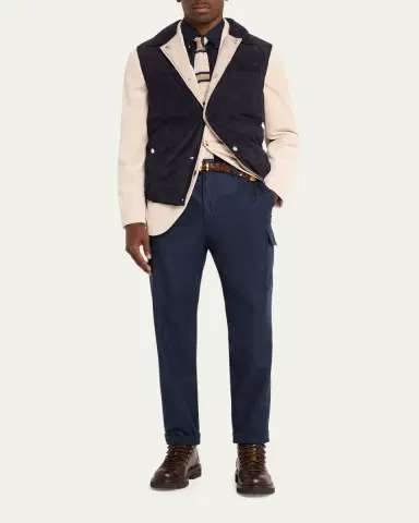 Brunello Cucinelli Men's Suede Snap-Front Vest | Thumbnail 2