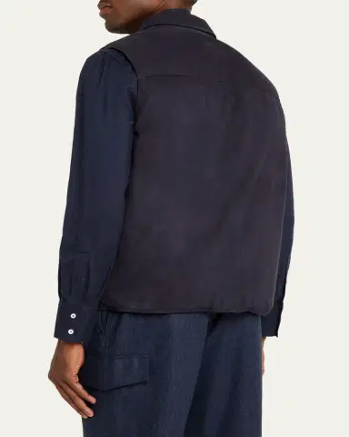 Brunello Cucinelli Men's Suede Snap-Front Vest | Thumbnail 3