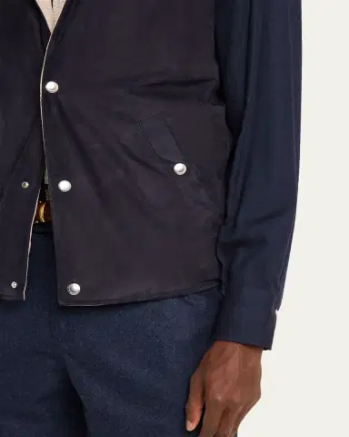 Brunello Cucinelli Men's Suede Snap-Front Vest | Thumbnail 5