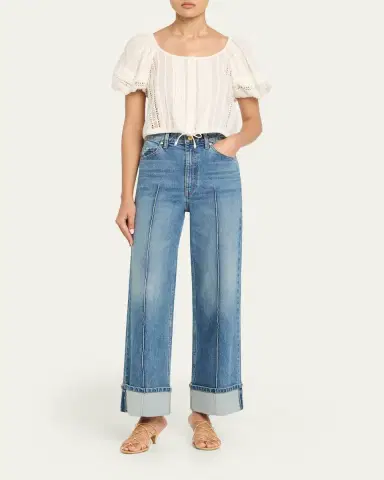 Ulla Johnson Clara Embroidered Short-Sleeve Cotton Blouse | Thumbnail 2