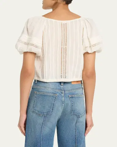 Ulla Johnson Clara Embroidered Short-Sleeve Cotton Blouse | Thumbnail 3