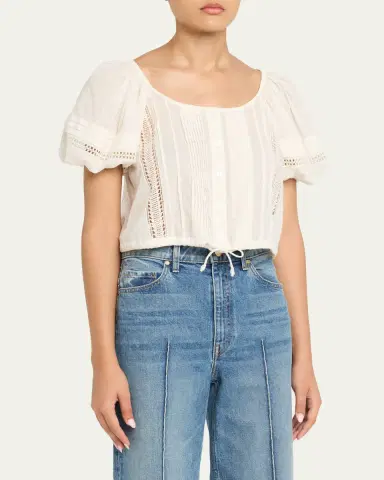 Ulla Johnson Clara Embroidered Short-Sleeve Cotton Blouse | Thumbnail 4