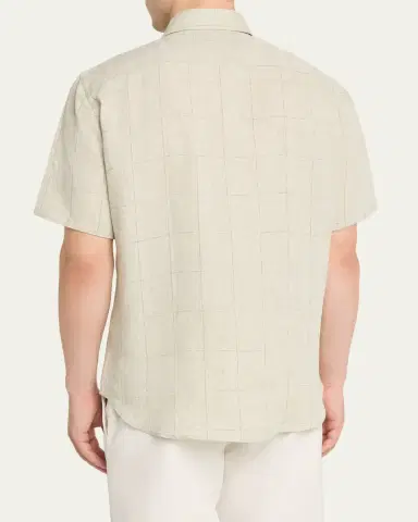 Baldassari Men's Linen Windowpane Check Short-Sleeve Shirt | Thumbnail 3