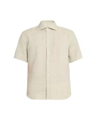 Baldassari Men's Linen Windowpane Check Short-Sleeve Shirt | Thumbnail 1