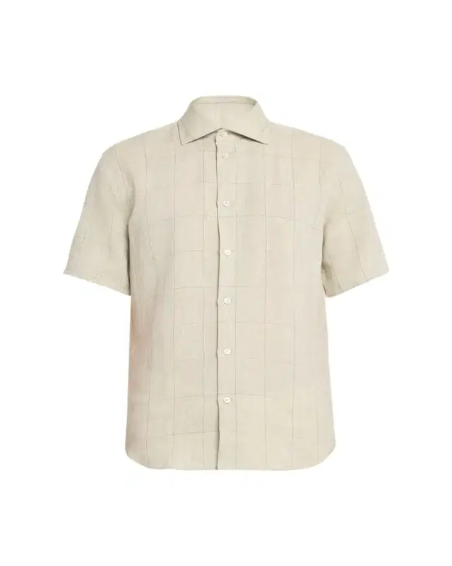 Baldassari Men's Linen Windowpane Check Short-Sleeve Shirt