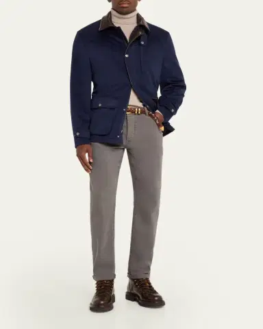 Brunello Cucinelli Men's Wool Leather-Trim Field Jacket | Thumbnail 2