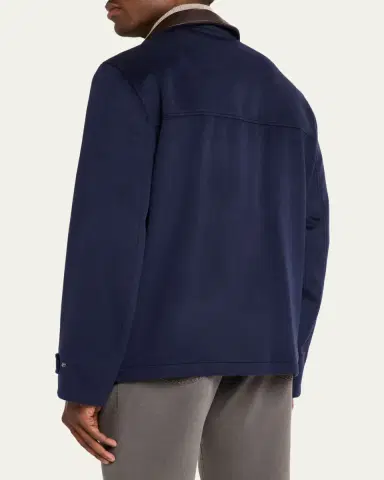 Brunello Cucinelli Men's Wool Leather-Trim Field Jacket | Thumbnail 3