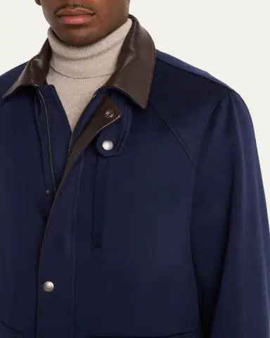 Brunello Cucinelli Men's Wool Leather-Trim Field Jacket | Thumbnail 5
