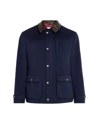 Brunello Cucinelli Men's Wool Leather-Trim Field Jacket | Thumbnail 1