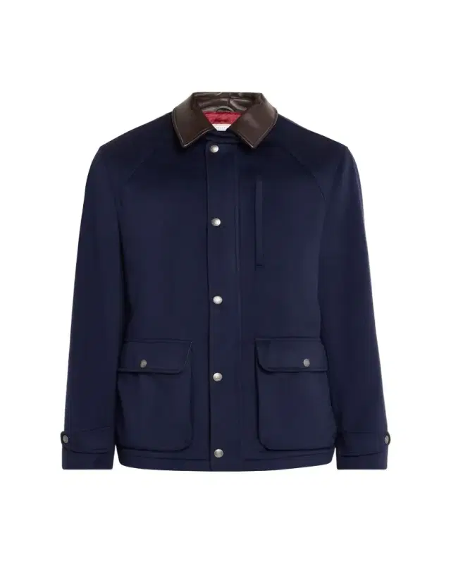Brunello Cucinelli Men's Wool Leather-Trim Field Jacket