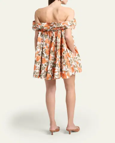 Chloé Floral Pleated Off-The-Shoulder Mini Babydoll Dress | Thumbnail 3