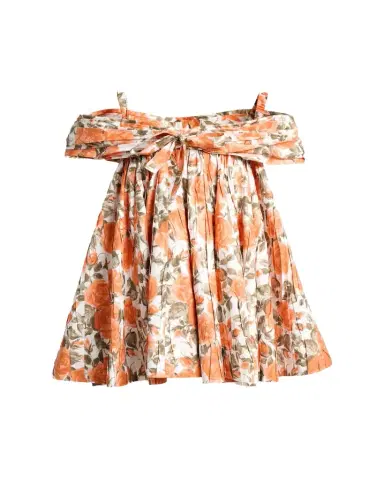 Chloé Floral Pleated Off-The-Shoulder Mini Babydoll Dress | Thumbnail 1
