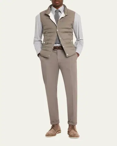 Brunello Cucinelli Men's Cotton Straight Leg Flat-Front Pants | Thumbnail 2