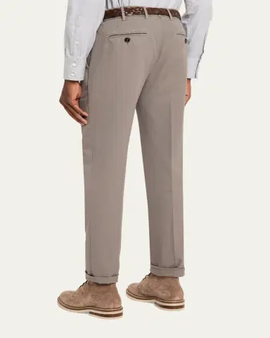 Brunello Cucinelli Men's Cotton Straight Leg Flat-Front Pants | Thumbnail 3