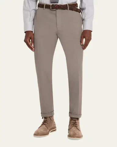 Brunello Cucinelli Men's Cotton Straight Leg Flat-Front Pants | Thumbnail 4