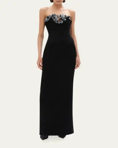 RACHEL GILBERT Mirage Floral-Embellished Strapless Column Gown | Thumbnail 2 RACHEL GILBERT Mirage Floral-Embellished Strapless Column Gown | Thumbnail 2