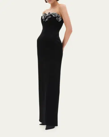 RACHEL GILBERT Mirage Floral-Embellished Strapless Column Gown | Thumbnail 4 RACHEL GILBERT Mirage Floral-Embellished Strapless Column Gown | Thumbnail 4