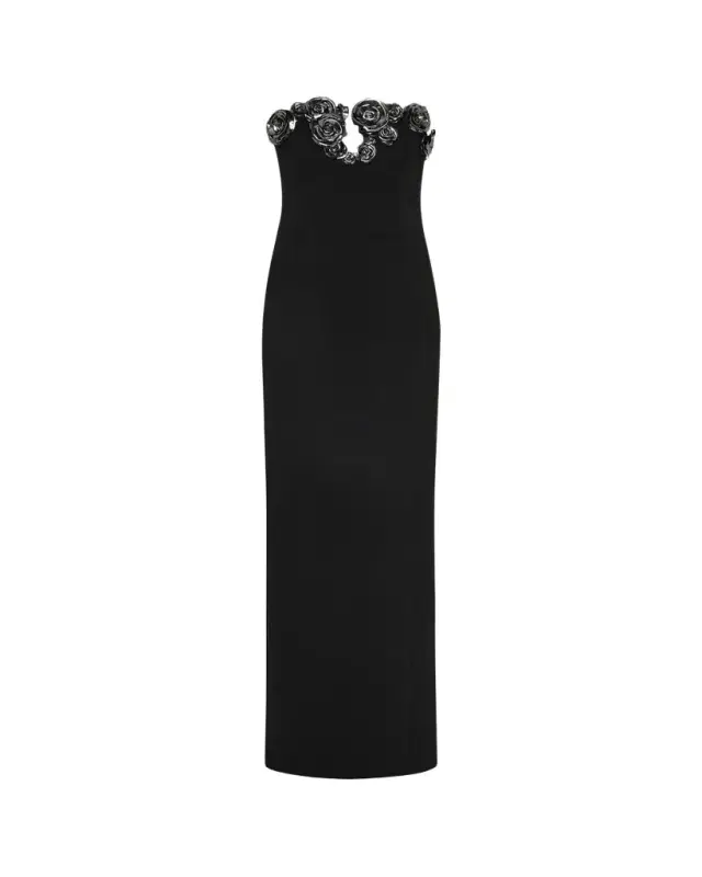 Rachel Gilbert Mirage Floral-Embellished Strapless Column Gown