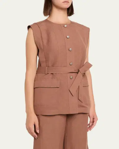 Kobi Halperin Beckett Belted Linen Vest | Thumbnail 4