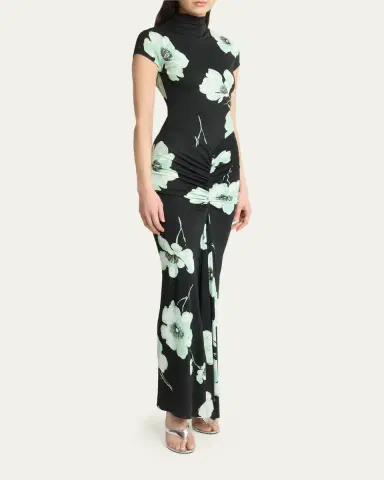 Alaïa Draped Floral-Print Jersey Maxi Dress | Thumbnail 2 Alaïa Draped Floral-Print Jersey Maxi Dress | Thumbnail 2