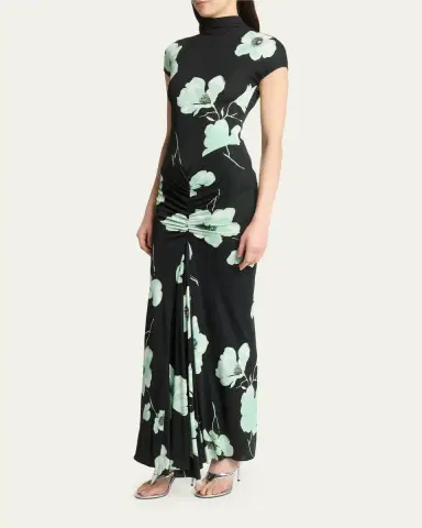 Alaïa Draped Floral-Print Jersey Maxi Dress | Thumbnail 4 Alaïa Draped Floral-Print Jersey Maxi Dress | Thumbnail 4