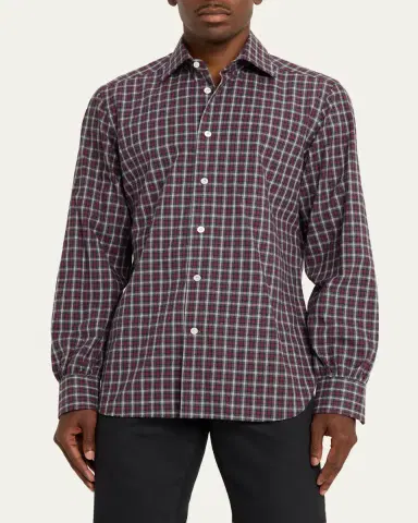 Cesare Attolini Men's Cotton Plaid Button-Down Shirt | Thumbnail 4 Cesare Attolini Men's Cotton Plaid Button-Down Shirt | Thumbnail 4