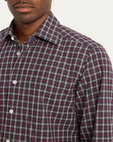 Cesare Attolini Men's Cotton Plaid Button-Down Shirt | Thumbnail 5 Cesare Attolini Men's Cotton Plaid Button-Down Shirt | Thumbnail 5